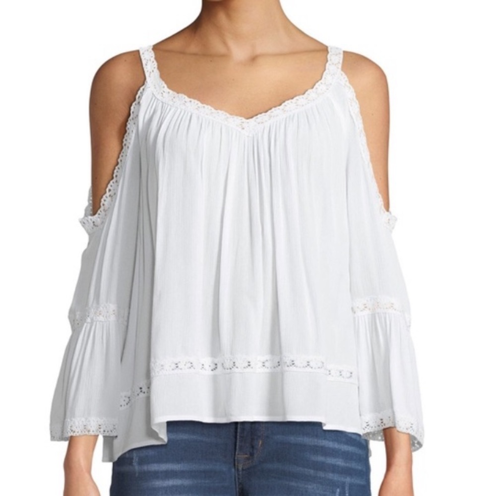 Rebecca Minkoff White Cold Shoulder Eyelet Top Size Small